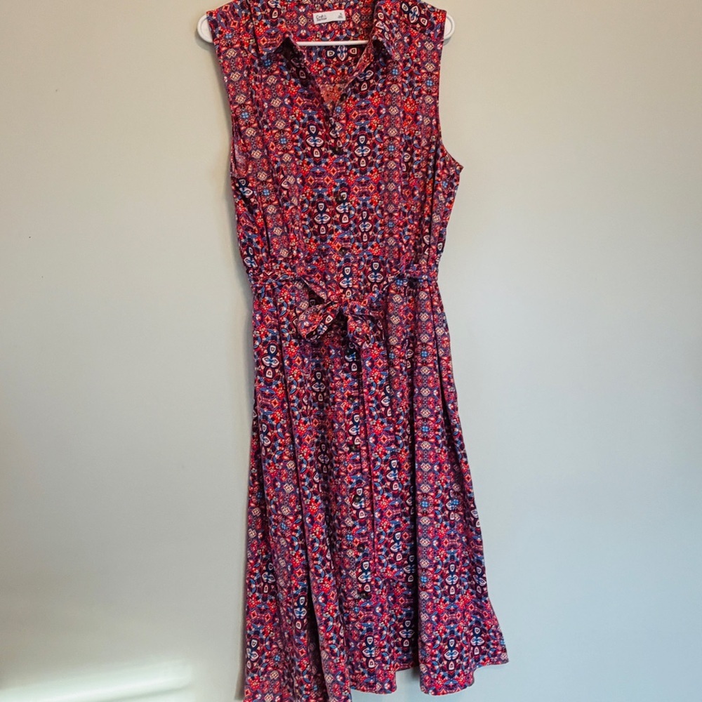 croft & barrow Sleeveless Pink and Blue Printed Maxi Shirt Dress with Tie Waist